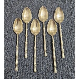 Oxford Hall JADE Soup Spoon Textured Bamboo Cane Stainless Flatware Set Of 6